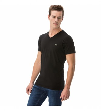 Lacoste T-shirt preta com gola em V e colarinho Pico