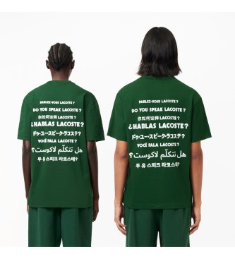 Lacoste T-shirt with slogan on the back in green