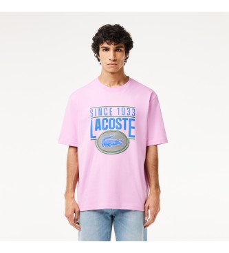 Lacoste Luźny różowy T-shirt z dzianiny