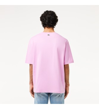Lacoste Camiseta loose fit de punto rosa