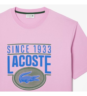 Lacoste Rosa stickad T-shirt med ls passform