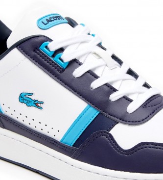 Lacoste Sneaker T-Clip color block in pelle blu, bianca