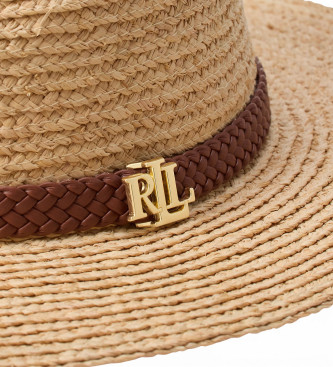 Lauren Ralph Lauren Fedora i beige raffia och beige fuskp�ls