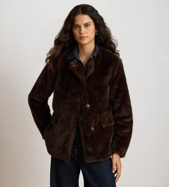 Lauren Ralph Lauren Bruine jas van kunstbont