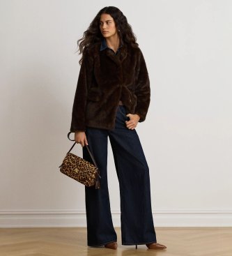 Lauren Ralph Lauren Bruine jas van kunstbont