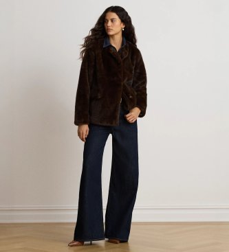 Lauren Ralph Lauren Bruine jas van kunstbont