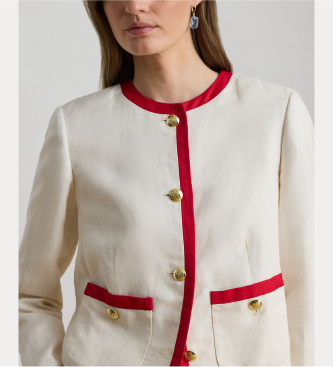 Lauren Ralph Lauren Blazer en twill de lin blanc cr�me