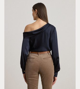 Lauren Ralph Lauren Asymmetrisk blus i marin siden charmeuse