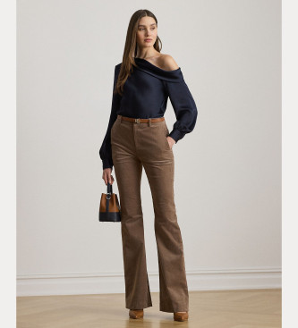 Lauren Ralph Lauren Asymmetrisk blus i marin siden charmeuse