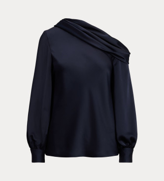 Lauren Ralph Lauren Asymmetrisk blus i marin siden charmeuse