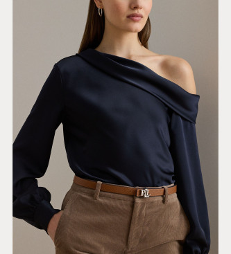 Lauren Ralph Lauren Asymmetric navy satin charmeuse blouse