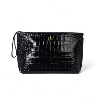 Lauren Ralph Lauren Mala de mo grande em pele com forro em crocodilo preto