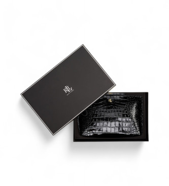Lauren Ralph Lauren Mala de mo grande em pele com forro em crocodilo preto