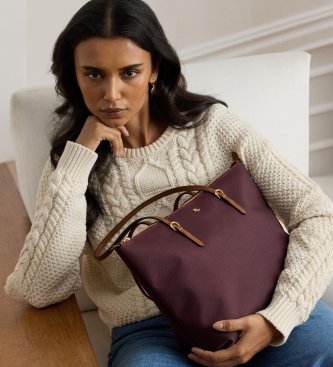 Lauren Ralph Lauren Sac tote Keaton moyen en nylon grenat