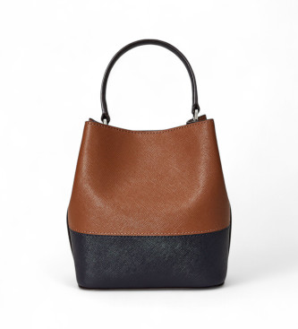 Lauren Ralph Lauren Reese kleine zweifarbige Tasche aus braunem Leder