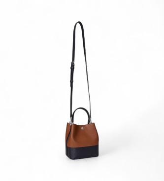 Lauren Ralph Lauren Reese kleine zweifarbige Tasche aus braunem Leder