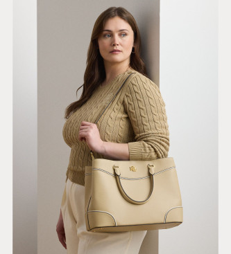 Lauren Ralph Lauren Marcy large satchel bag in beige leather