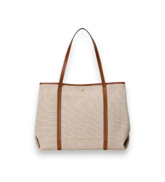 Lauren Ralph Lauren Mala tote Emerie em lona e pele cor de taupe