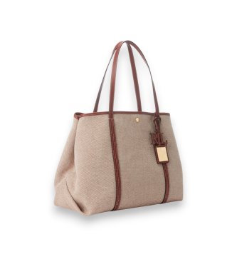 Lauren Ralph Lauren Mala tote Emerie em lona e pele cor de taupe