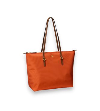 Lauren Ralph Lauren Oranje nylon Keaton medium tote tas