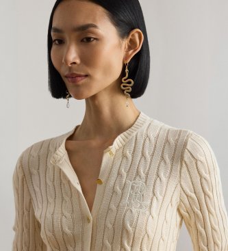 Lauren Ralph Lauren Beiger Cardigan aus Baumwolle mit Zopfmuster
