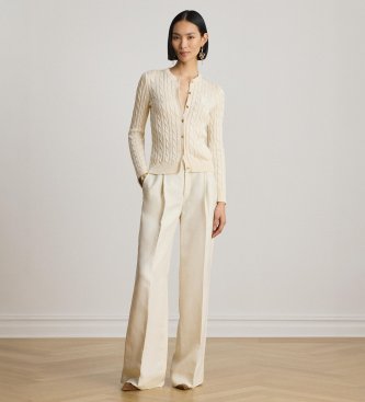 Lauren Ralph Lauren Beiger Cardigan aus Baumwolle mit Zopfmuster