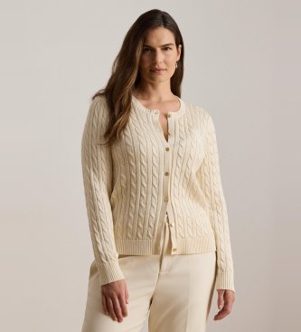 Lauren Ralph Lauren Beiger Cardigan aus Baumwolle mit Zopfmuster
