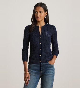 Lauren Ralph Lauren Marinefarbener Cardigan aus Baumwolle mit Zopfmuster