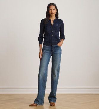 Lauren Ralph Lauren Marinefarbener Cardigan aus Baumwolle mit Zopfmuster