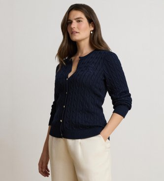 Lauren Ralph Lauren Marinefarbener Cardigan aus Baumwolle mit Zopfmuster