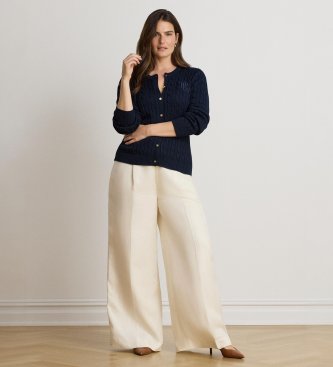 Lauren Ralph Lauren Marinefarbener Cardigan aus Baumwolle mit Zopfmuster
