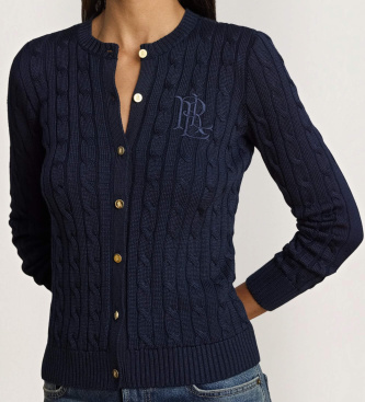 Lauren Ralph Lauren Marinefarbener Cardigan aus Baumwolle mit Zopfmuster