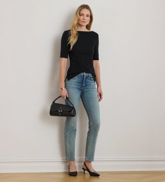 Lauren Ralph Lauren Elastisk sort bomuldst-shirt
