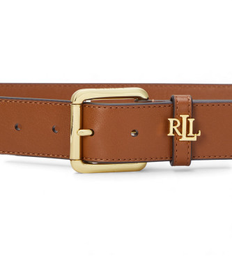 Lauren Ralph Lauren Skórzany pasek z brązową klamrą z logo