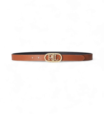 Lauren Ralph Lauren Reversible leather belt with brown oval logo, black