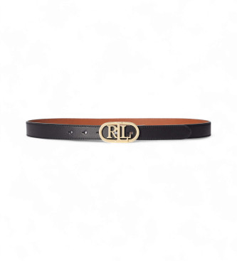 Lauren Ralph Lauren Reversible leather belt with brown oval logo, black