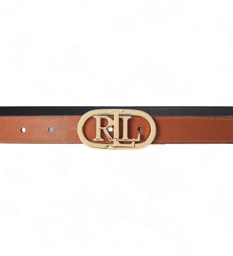 Lauren Ralph Lauren Reversible leather belt with brown oval logo, black