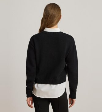 Lauren Ralph Lauren Pull en coton avec bordure à boutons noir