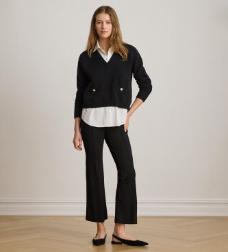 Lauren Ralph Lauren Pull en coton avec bordure à boutons noir