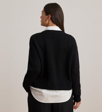 Lauren Ralph Lauren Pull en coton avec bordure à boutons noir