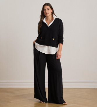 Lauren Ralph Lauren Pull en coton avec bordure à boutons noir