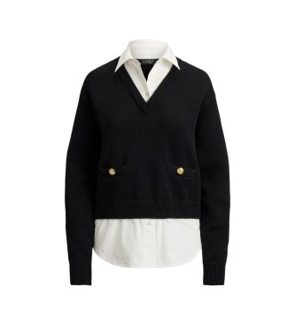 Lauren Ralph Lauren Pull en coton avec bordure à boutons noir