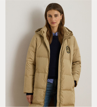 Lauren Ralph Lauren Puchowy płaszcz z kapturem i beżową naszywką