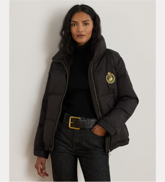 Lauren Ralph Lauren Prążkowany płaszcz z puchem i czarną naszywką
