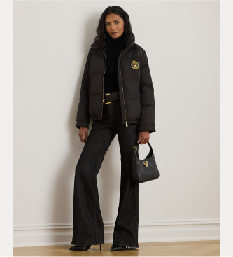 Lauren Ralph Lauren Prążkowany płaszcz z puchem i czarną naszywką