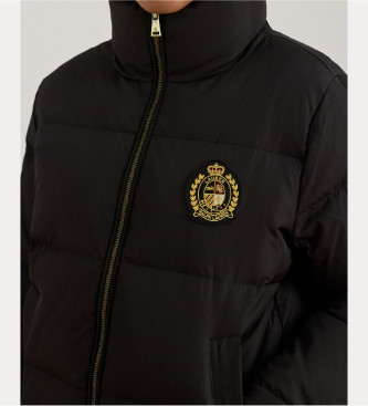 Lauren Ralph Lauren Prążkowany płaszcz z puchem i czarną naszywką