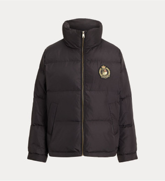 Lauren Ralph Lauren Prążkowany płaszcz z puchem i czarną naszywką