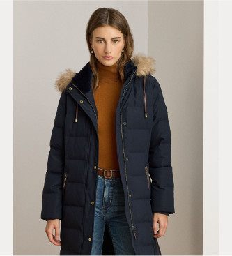 Lauren Ralph Lauren Granatowy płaszcz puchowy ze sztucznego futra
