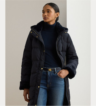 Lauren Ralph Lauren Granatowy płaszcz puchowy ze sztucznego futra