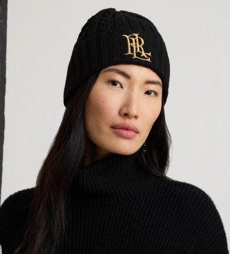 Lauren Ralph Lauren Kapa v kabelskem pletenju s ?rnim logotipom